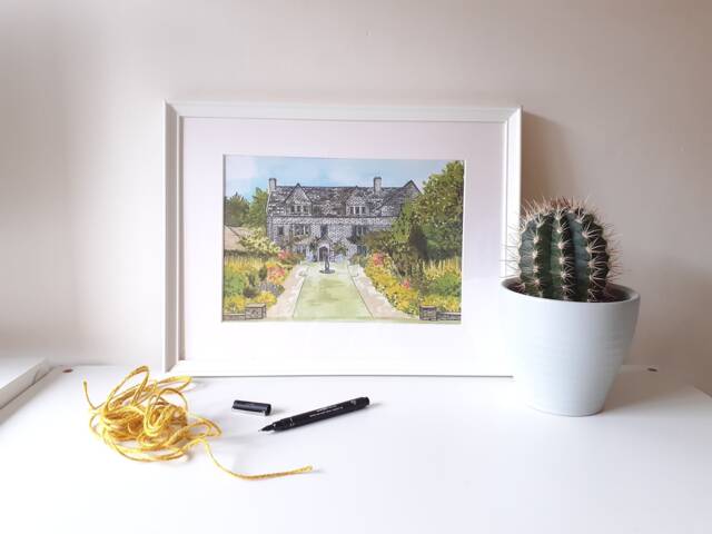 Wedding Venue Woodthorpe Hall, Personalised Art Illustration/ Country Style Artwork, A4 Mounted - image 1