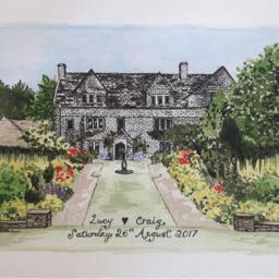 Wedding Venue Woodthorpe Hall, Personalised Art Illustration/ Country Style Artwork, A4 Mounted - thumbnail 3