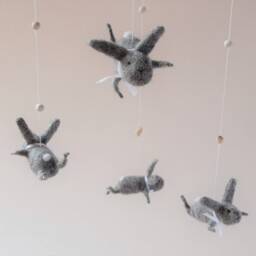 Gray Bunny Mobile, Nursery Baby Crib Blue Mobile - thumbnail 4