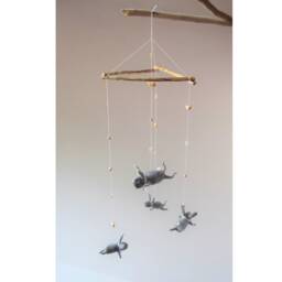 Gray Bunny Mobile, Nursery Baby Crib Blue Mobile - thumbnail 3