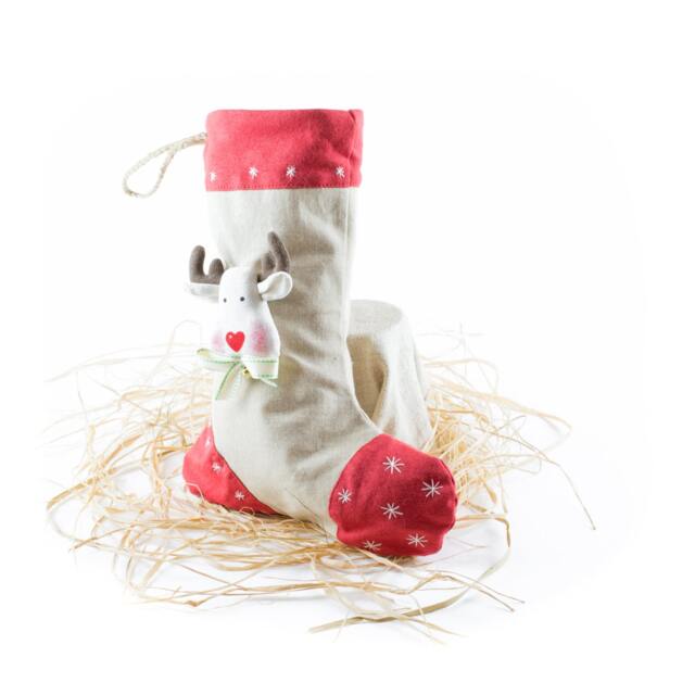 Handmade Christmas Stocking - By Times Hemp Company. 100% Organic Hemp. Reindeer & Bell. Unique Design - image 1