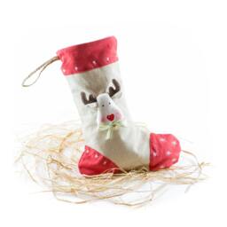 Handmade Christmas Stocking - By Times Hemp Company. 100% Organic Hemp. Reindeer & Bell. Unique Design - thumbnail 2