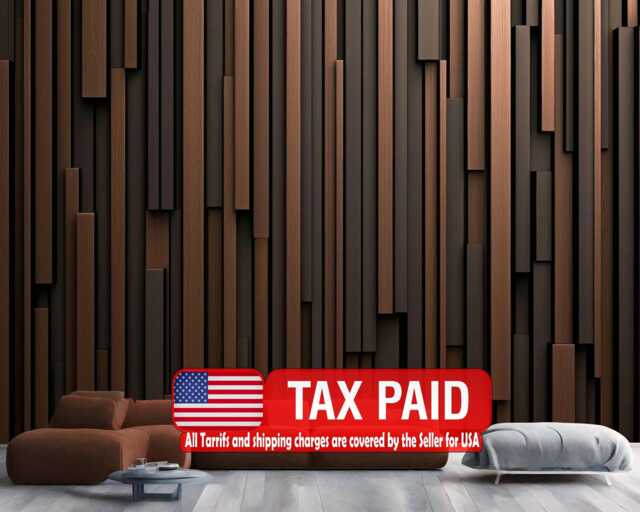 Wallpaper, Brown & Black Striped Wooden Wall Mural, Peel Stick Decal - image 1
