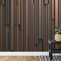 Wallpaper, Brown & Black Striped Wooden Wall Mural, Peel Stick Decal - thumbnail 3