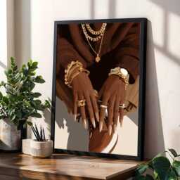 Black Woman Art Print, Gold Jewelry Hands Illustration, Afrocentric Decor - Poster Only - thumbnail 2