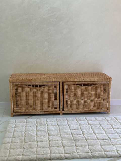 Wicker Shoe Storage Bench Eco-Friendly Rack, Rattan Cabinet Boho Furniture, Rustic Shelf With Drawers Vintage Style - image 1