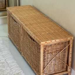 Wicker Shoe Storage Bench Eco-Friendly Rack, Rattan Cabinet Boho Furniture, Rustic Shelf With Drawers Vintage Style - thumbnail 2