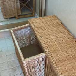 Wicker Shoe Storage Bench Eco-Friendly Rack, Rattan Cabinet Boho Furniture, Rustic Shelf With Drawers Vintage Style - thumbnail 3