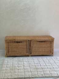 Wicker Shoe Storage Bench Eco-Friendly Rack, Rattan Cabinet Boho Furniture, Rustic Shelf With Drawers Vintage Style - thumbnail 1