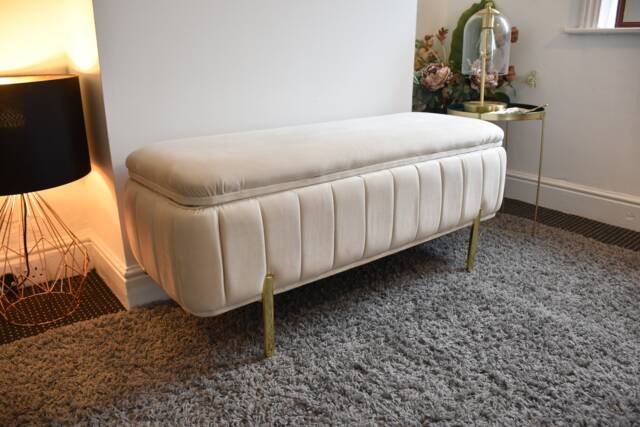 Cream Ottoman Footstool Storage Bench- Handmade Plush/Soft Velvet Chesterfield Upholstered Quality Coffee Table Footrest, Kids Toys - image 1