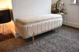 Cream Ottoman Footstool Storage Bench- Handmade Plush/Soft Velvet Chesterfield Upholstered Quality Coffee Table Footrest, Kids Toys - thumbnail 1
