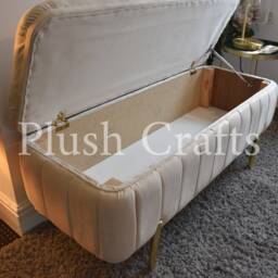 Cream Ottoman Footstool Storage Bench- Handmade Plush/Soft Velvet Chesterfield Upholstered Quality Coffee Table Footrest, Kids Toys - thumbnail 3