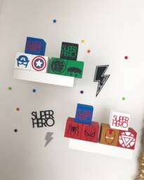 Wooden Superhero Set Of 3 Decor Blocks Boys/Girls Super Hero Bedroom Ornament - thumbnail 1