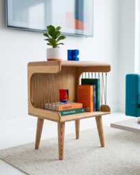 Mid Century Plywood Bedside Table With Cord Sides, Handmade Wooden Nightstand, Scandinavian Side Table, Modern Storage Cabinet
