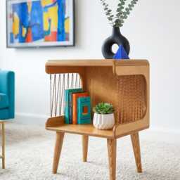 Mid Century Plywood Bedside Table With Cord Sides, Handmade Wooden Nightstand, Scandinavian Side Table, Modern Storage Cabinet - thumbnail 2