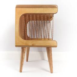 Mid Century Plywood Bedside Table With Cord Sides, Handmade Wooden Nightstand, Scandinavian Side Table, Modern Storage Cabinet - thumbnail 4