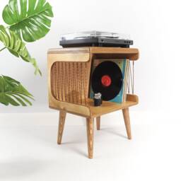 Retro Turntable Stand, Mid Century Style Record Player Wooden Bedside Table, Plywood Furniture - thumbnail 2