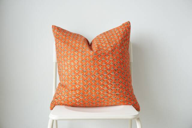 Block Print Pillow Cover Floral Batik, Ethnic Farmhouse Decor - 20x20 - image 1