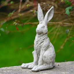 Squatting Hare Stone Statue - Bunny Rabbit Outdoor Garden Ornament British Decor - thumbnail 2