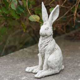Squatting Hare Stone Statue - Bunny Rabbit Outdoor Garden Ornament British Decor - thumbnail 1