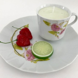 Lavender Scented Natural Soy Candle in A Porcelain Teacup & Snack Tray With Purple Flowers Strawberries - thumbnail 2