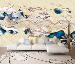 3D Landscape Wallpaper, Golden Lines, Marble Wall Decor - Peel & Stick - thumbnail 1