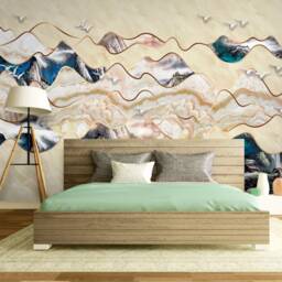 3D Landscape Wallpaper, Golden Lines, Marble Wall Decor - Peel & Stick - thumbnail 2