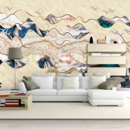 3D Landscape Wallpaper, Golden Lines, Marble Wall Decor - Peel & Stick - thumbnail 3