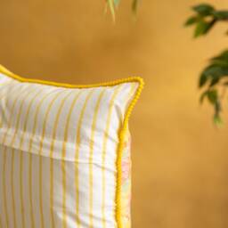 Yellow Kentish Rose Blockprinted Cushion Cover, Handmade Cushions, Cushions, Cushion For Living Room, Home Decor - thumbnail 2