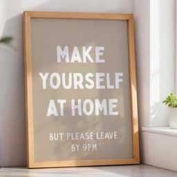 Make Yourself At Home But Please Leave By 9Pm Art Print, Funny Hallway Wall Art, Beige Decor - thumbnail 1