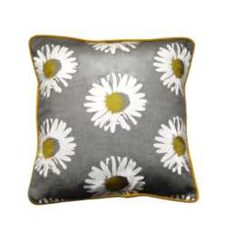 Daisy Floral Cotton Cushion Cover Grey & Yellow Home Decor - thumbnail 1