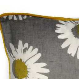 Daisy Floral Cotton Cushion Cover Grey & Yellow Home Decor - thumbnail 2