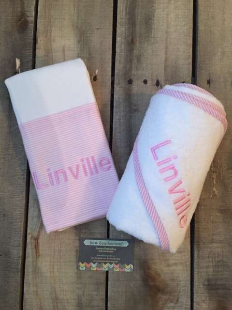 Monogrammed Hooded Towel & Burp Cloth Set Boy/Girl Pink/Blue Baby Shower Gift - image 1