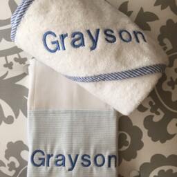 Monogrammed Hooded Towel & Burp Cloth Set Boy/Girl Pink/Blue Baby Shower Gift - thumbnail 3