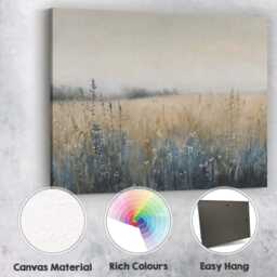Misty Meadow Wild Grasses Neutral Beige Blue Textured Landscape Canvas Wall Art Print Decor Picture Ready To Hang - thumbnail 2