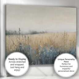 Misty Meadow Wild Grasses Neutral Beige Blue Textured Landscape Canvas Wall Art Print Decor Picture Ready To Hang - thumbnail 3