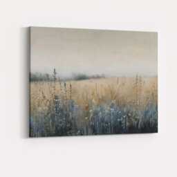 Misty Meadow Wild Grasses Neutral Beige Blue Textured Landscape Canvas Wall Art Print Decor Picture Ready To Hang - thumbnail 4