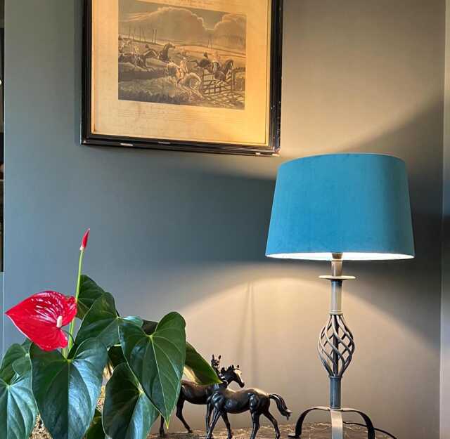 Teal Velvet French Drum Lampshade, Empire Teal Ceiling Light Shade - image 1