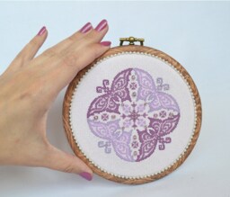Hand Embroidered Hoop Art Purple Butterfly Mandala. Complete Finished Cross Stitch Wall Hanging - 5.5Inch