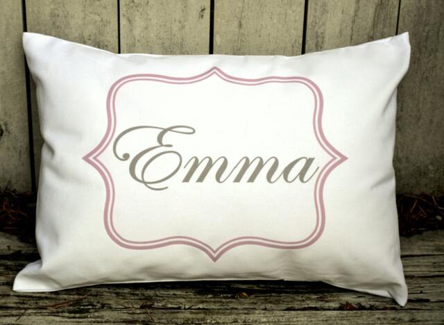 Personalized Baby Pillow, Girls Gift, Boys Nursery Newborn Girls Pillow Name Pink & Grey Gift Idea - image 1