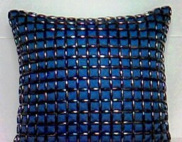 Iridescent Black Beaded Pillow - Aurora Borealis Effect Handmade Front Cover Wedding Luxury Gift Idea Home Decor - thumbnail 2