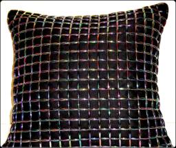 Iridescent Black Beaded Pillow - Aurora Borealis Effect Handmade Front Cover Wedding Luxury Gift Idea Home Decor