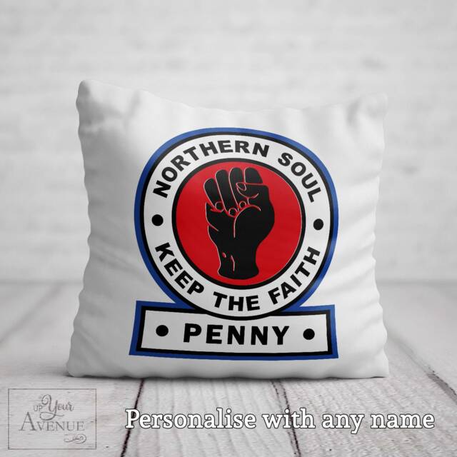 Northern Soul Cushion Birthday Gift Men Personalised Keep Faith Mum Dad Grandad Christmas Husband Present Him Her Friend Retro Mod - image 1