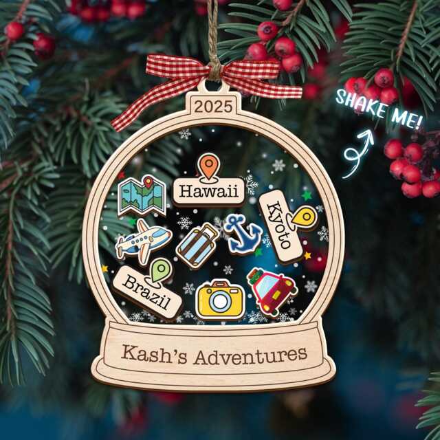 Custom Travel Adventures Ornament, Shaker Traveling Destination Traveler Christmas Gifts, Couple Adventure Awaits - image 1