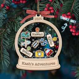 Custom Travel Adventures Ornament, Shaker Traveling Destination Traveler Christmas Gifts, Couple Adventure Awaits - thumbnail 1