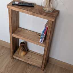 Handmade Slim Side Table - Rustic Solid Wood Sofa With Shelf Narrow End For Small Spaces Wooden Bedside - thumbnail 4