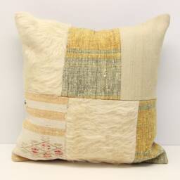 Handmade Patchwork Kilim Pillow Cover, Turkish Home Decor - 18x18 Inch - thumbnail 2