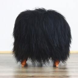 On Sale Wow Exclusive Luxury Beautiful Unique Natural, Real Icelandic Sheepskin Stool, Bench, Chair Cover Soft, Long Fur Black - thumbnail 2