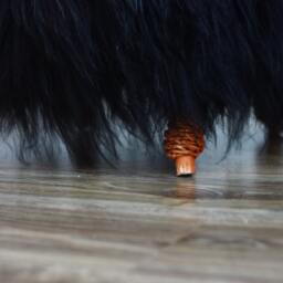 On Sale Wow Exclusive Luxury Beautiful Unique Natural, Real Icelandic Sheepskin Stool, Bench, Chair Cover Soft, Long Fur Black - thumbnail 3