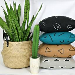 Camel Linen Pillow Cover With Black Triangles/Brown Tobacco Block Printed Outlines Geometric Minimalist Decorative Throw Cushion Natural - thumbnail 2